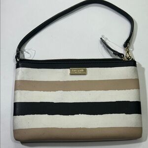 Kate Spade Black and Tan Striped Clutch